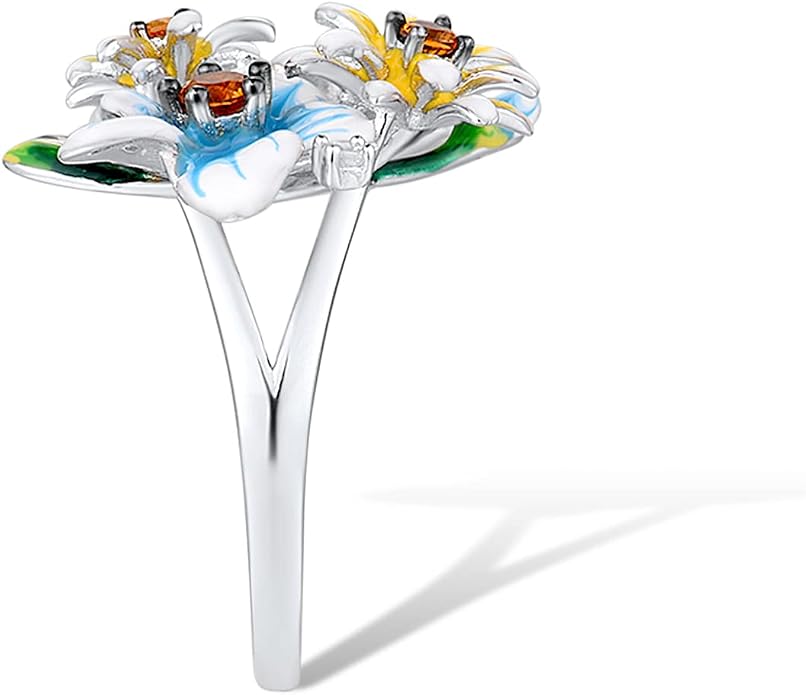 Santuzza 925 Sterling Silver Enamel Flower Ring for Women