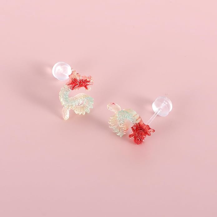 Plastic Post Stud Hoop Earrings for Sensitive Ears Multicolor Butterfly Flower Stud Earrings Set for Women