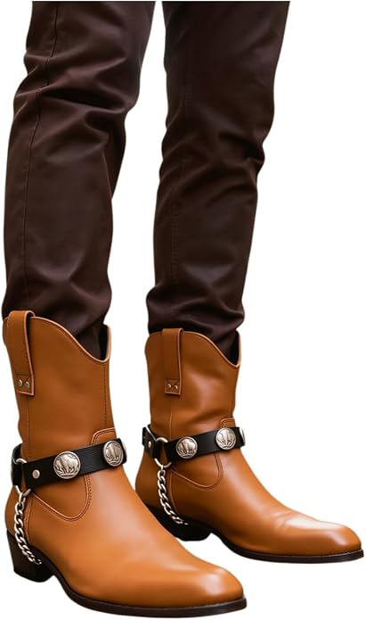 TrendyFashionJewelry Men Biker Boot Pair Bracelets Black Faux Leather Strap Chain Native Buffalo Animal Hunter