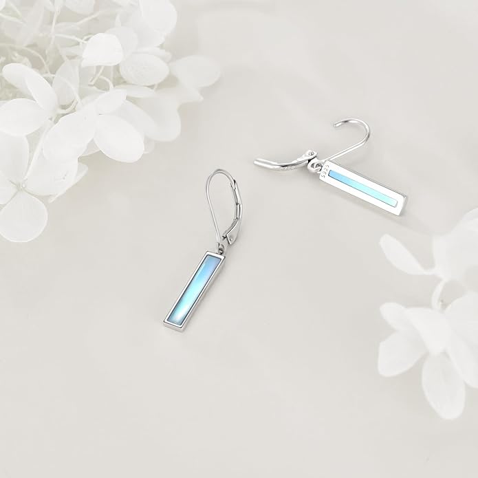 CRMAD Abalone Shell Bar Earrings for Women Sterling Silver Leverback Earrings Abalone Jewelry Gift