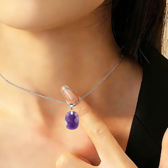 iSTONE 925 Sterling Silver Natural Crytral for Womens Pendant Necklace, Gemstone Birthstone with 17.8" Silver Chain Ladies