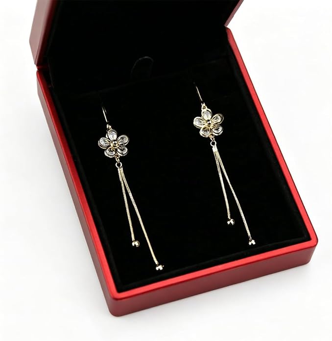 14K Gold Plated Flower Dangle Earrings for Women, Hypoallergenic Cubic Zirconia Long Threader Chandelier Earrings, Elegant Crystal Jewelry for Wedding Bridal Prom Party Gifts