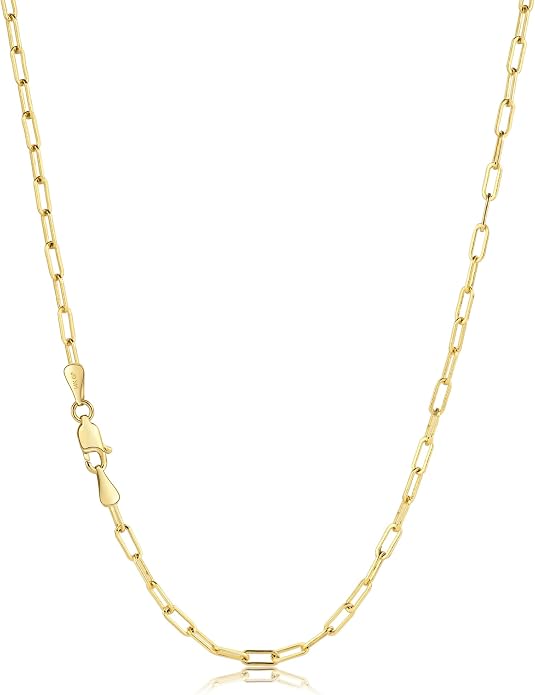 NOKMIT 14K Gold Filled Paperclip Necklace for Women Men, 3mm/4mm/5mm Rectangular Paper Clip Link Chain, 16-24 Inches, Hypoallergenic, Non-Tarnish, Dainty Unisex Jewelry, Cadenas de Oro 14K para Mujer