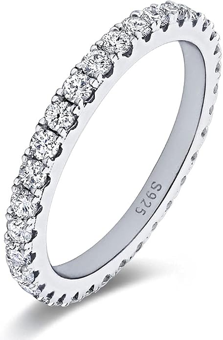Bo.Dream 1.5mm/2.2mm/3mm Round Cubic Zirconia CZ Full/Half Eternity Rings Wedding Band Sterling Silver