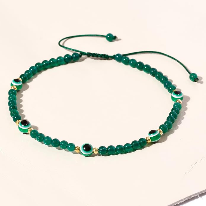 4mm Agate Beaded Anklet Evil Eye Protection Beach Foot Jewelry