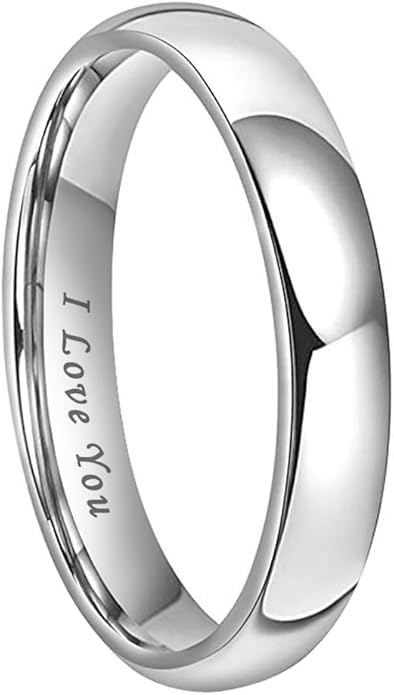 TUTISS 4mm 6mm 8mm 10mm Silver/Gold/White Tungsten Rings for Men Women Couple Fashion Jewelry Anniversary Engagement Wedding Bands Domed Polished I Love You Engraved Comfort Fit