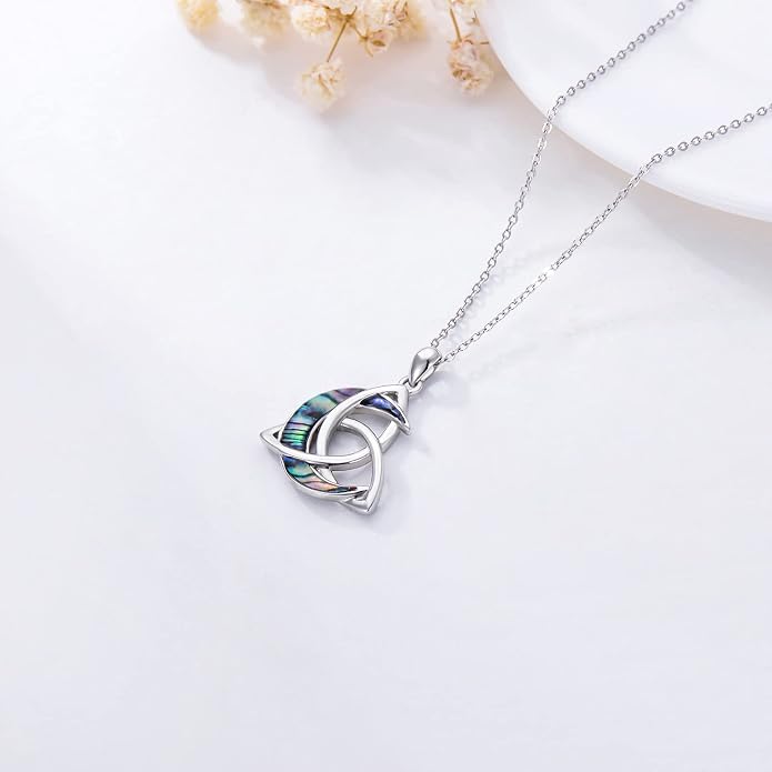 CHENGHONG Celtic Moon Necklace for Women 925 Sterling Silver Celtic Knot Moonstone Pendant Necklace Crescent Irish Necklaces Celtics Jewelry Gift for Women Men