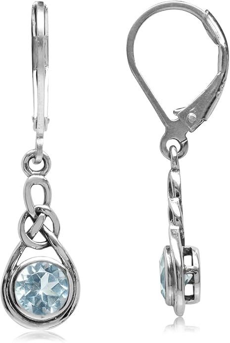 Silvershake Genuine Gemstone Irish Celtic Knot Drop Dangle Earrings