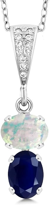 Gem Stone King 2-Stone Gemstone Birthstone Pendant Necklace for Women in 925 Sterling Silver | Oval 8x6MM | 18 Inch Silver Chain | Fine Jewelry for Her Mom Wife