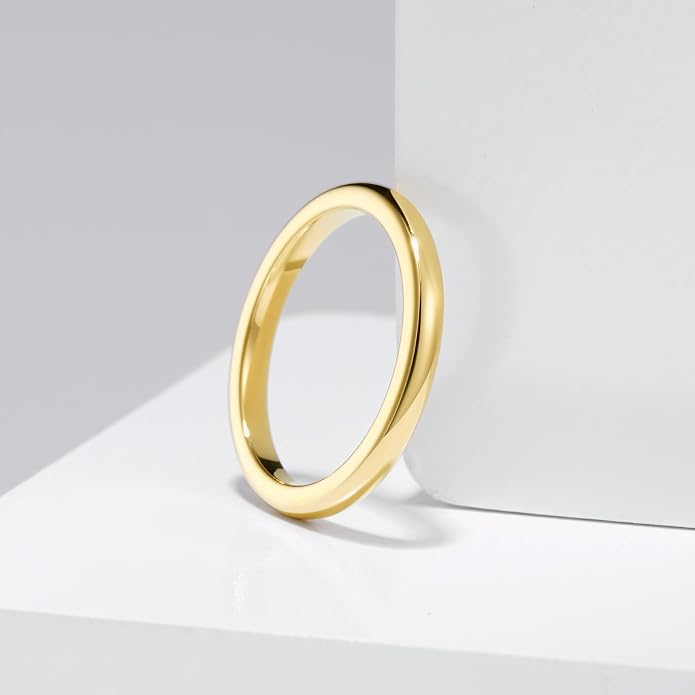 King Will Men's Women's Tungsten Carbide Ring 24k Gold Plated Rose Gold Plated Domed Polished Finish Wedding Band