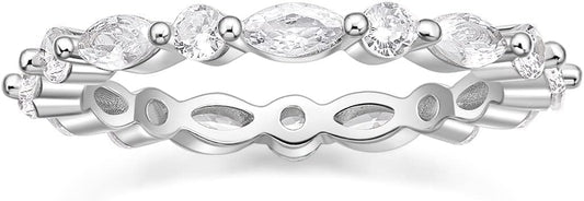 EAMTI 2mm 925 Sterling Silver Wedding Band Cubic Zirconia Half Eternity Stackable Engagement Ring Size 3-13