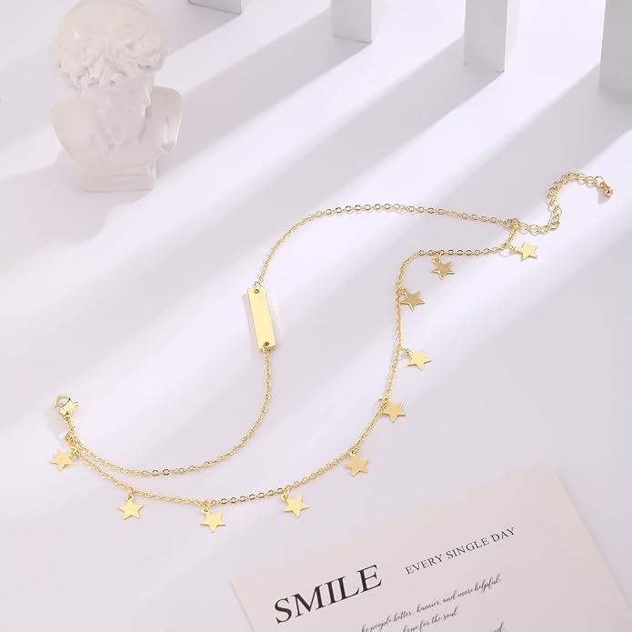 ASCOMY Anklets for Women 14K Gold/Silver Ankle Bracelets Dainty Cute Star Cubic Zirconia Devil's Eye Infinity Charm Pearl Satellite Sparkling Chain Summer Beach Foot Bracelet Jewelry Gifts for Her