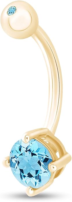 AFFY Round Shape Body Piercing Curved Barbells, Floating Navel Belly Piercing Button Premium Surgical Steel Ring in 14K Gold Over Sterling Silver