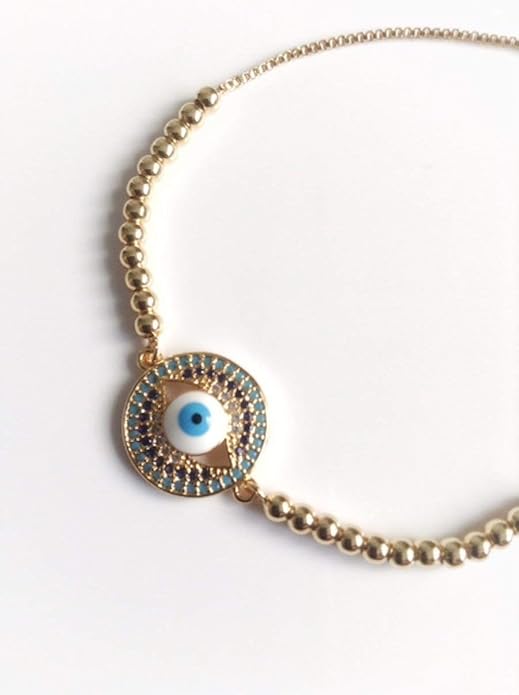 SIFRIMANIA Evil Eye Adjustable Sliding Bead Shiny Bracelet Lucky Charms Jewelry for Women of All Ages