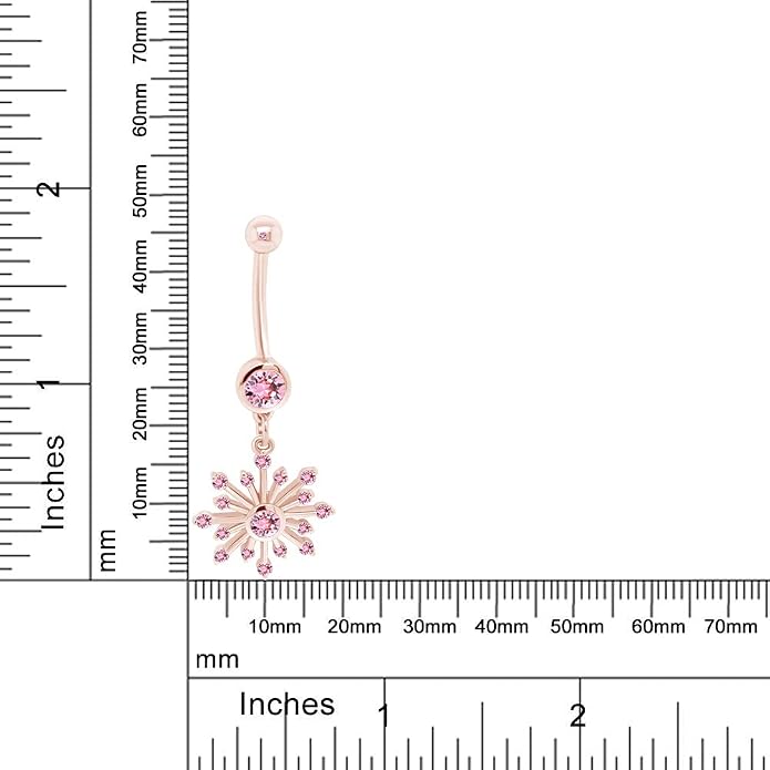 AFFY Snowflake Belly Button Ring for Women Simulated Birthstone, Round Cut Gemstone in 14K Gold Over 925 Sterling Silver, Navel Barbell Piercing Jewelry for Her