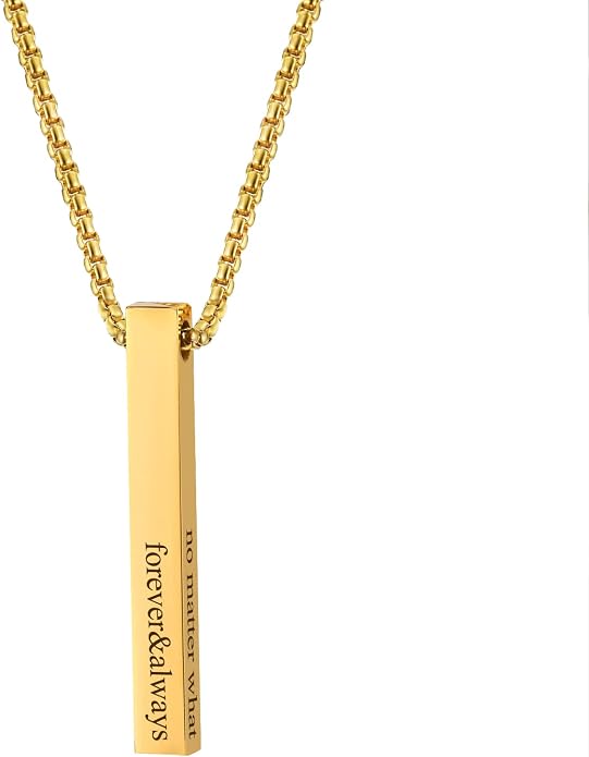 VNOX Personalized Bar Necklace Vertical - Customized Necklace Stainless 3D Pendant Custom Name Engravable Necklace Gift for Women Men
