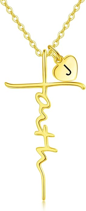 PRAYMOS Faith Cross Necklace for Women 925 Sterling Silver Pendant Necklace With Birthstone Initial Christian Religious Confirmation Baptism Mothers Day Gifts