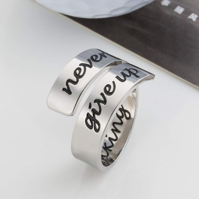 Inspirational Motivational Adjustable Ring Personalized Stainless Steel Spiral Wrap Twist Rings Encouragement Statement Graduation Jewelry Birthday Gifts for Women Teengirls.