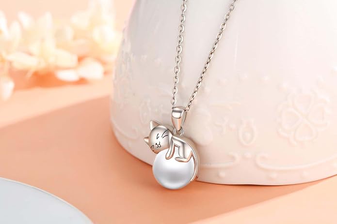 Cat Necklace Sterling Silver Cat Zircon Pendant Gothic Jewelry for Women Animal Lovers Gifts