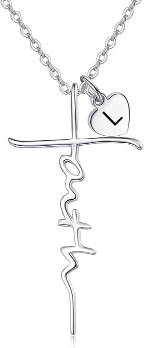PRAYMOS Faith Cross Necklace for Women 925 Sterling Silver Pendant Necklace With Birthstone Initial Christian Religious Confirmation Baptism Mothers Day Gifts