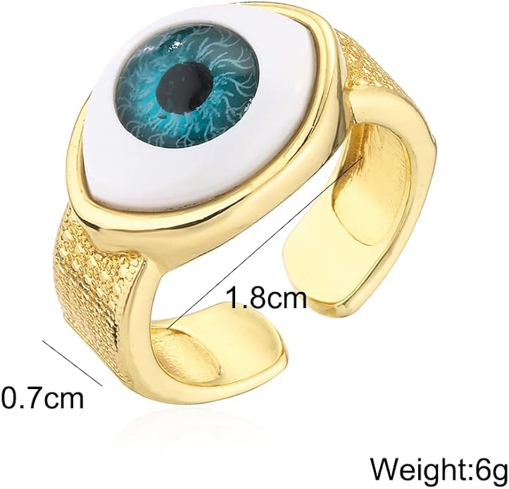 18K Gold Plated Fashion 3D Evil Eye Charm Finger Ring For Women Men Adjustable
