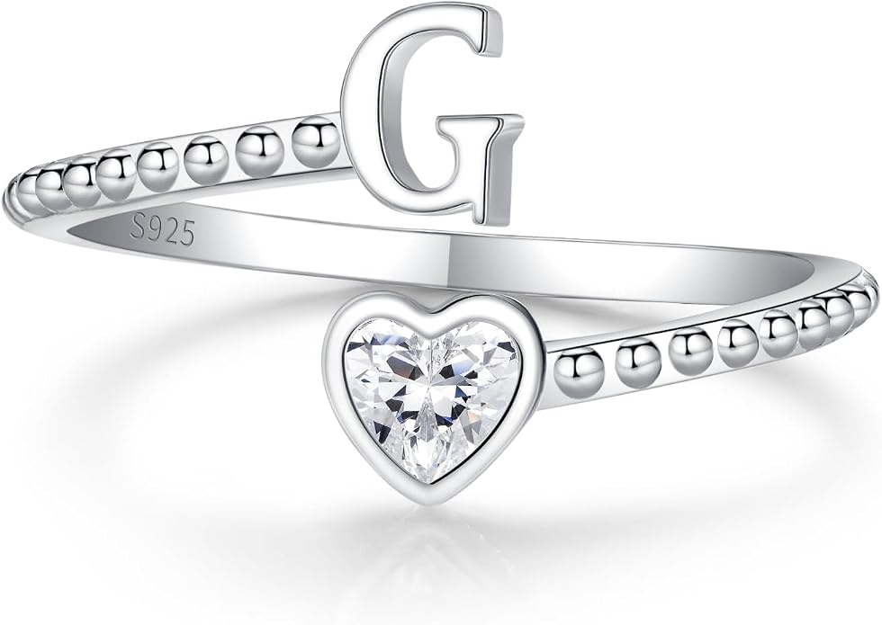 Step Forward 925 Sterling Silver Adjustable Initial Ring for Women | Non Tarnish Letter Rings for Lady | Alphabet Heart Thumb Rings | Capital Letter Jewelry Gifts