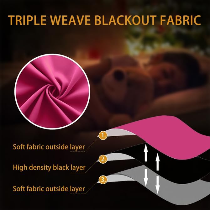 KOUFALL Hot Pink Curtans 96 Inches Long for Girls Bedroom,Black Out Thermal Insulated Sun Light Blocking Window Curtains for Teen Room Decor