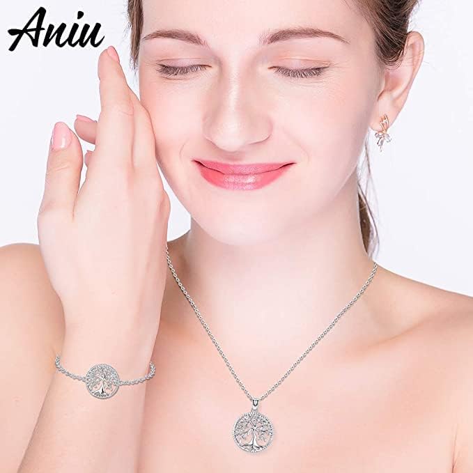 Aniu Tree of Life Necklace for Women, 925 Sterling Silver Mother of Pearl Family Palm Tree Charm Pendant Jewelry for Birthday Christmas Gift