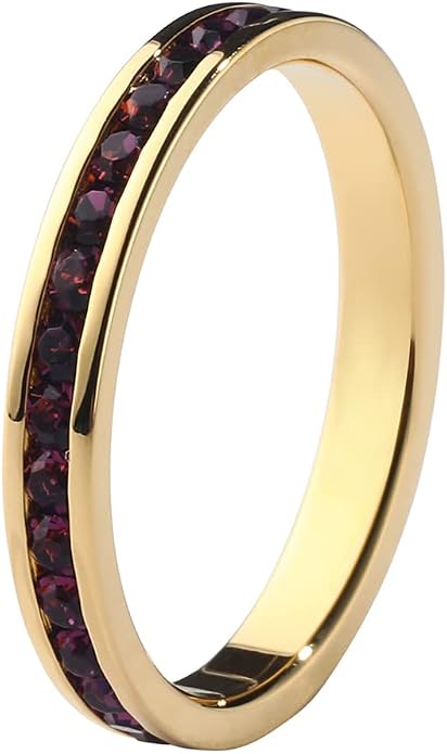 Muses Art Design Birthstone Eternity Band Ring 18K Gold Plated (Channel Set/Full Round), Stacking Fashion Ring with Crystal Birthstone