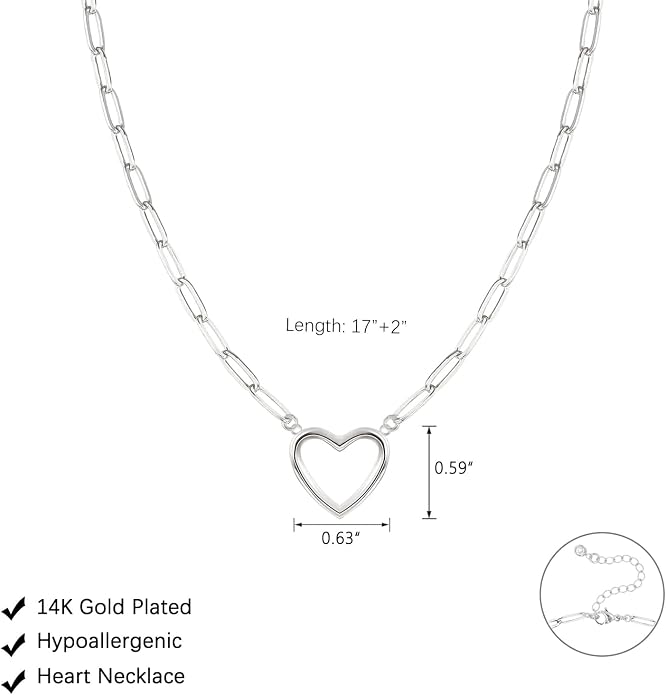 HERIER Cute Heart Necklace Dainty 18k Gold Plated Tiny Heart Pendant Choker Necklaces Small Gold Love Open Heart Chain Necklace for Women Simple Gold Necklace for Women Trendy Jewelry