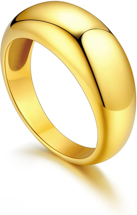 U7 Chunky Gold Dome Rings for Women, Stainless Steel/18KGold Plated/Black Statement Ring Non Tarnish Women Rings, Size 7-12