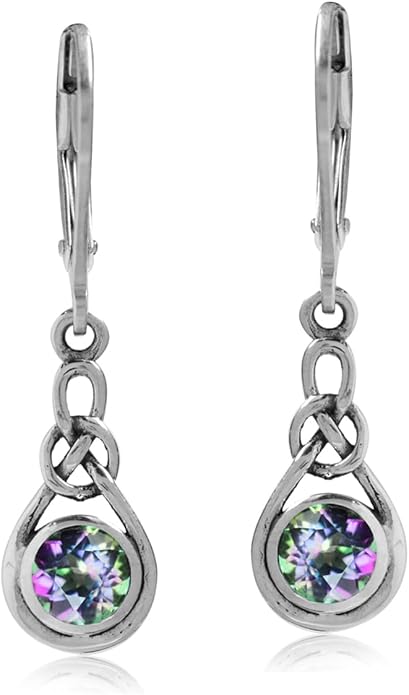 Silvershake Genuine Gemstone Irish Celtic Knot Drop Dangle Earrings