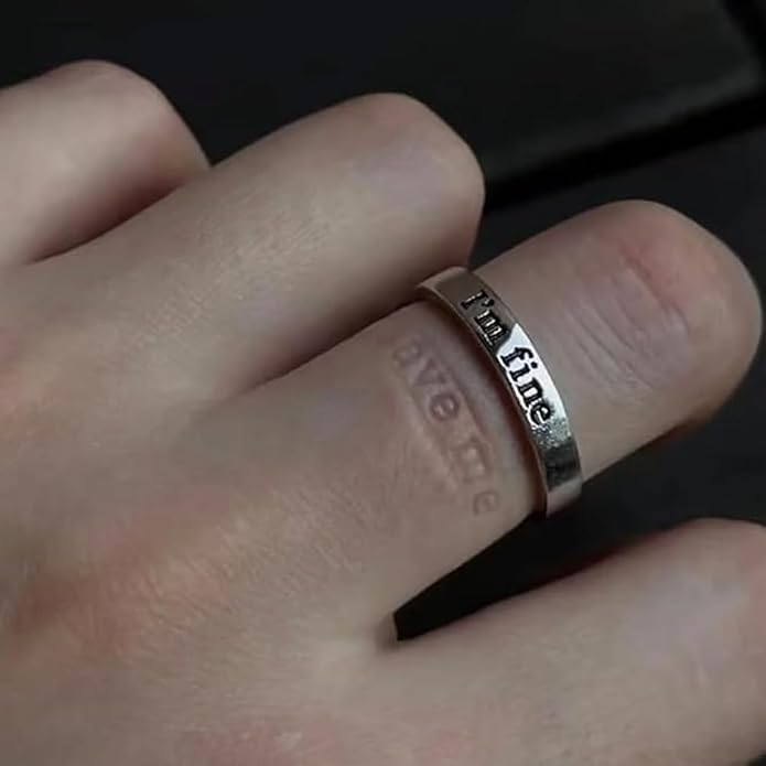 I'm Fine - Intimation Save Me Rings, Adjustable Silver - Tone Open Ring, Inspirational Stainless Steel Ring, Anxiety Relief Fidget Spinner Rin g Vintage Engraved Jewelry