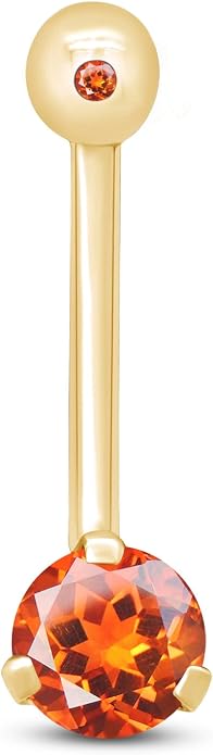 AFFY Internally Threaded Belly Button Navel Ring for Women, Three-Prong Round Simulated Birthstone in 14K Gold Over 925 Sterling Silver, Body Piercing Jewelry Gift