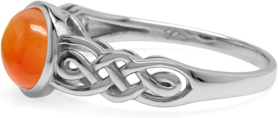 Silvershake 7MM Round Shape Gemstone White Gold Plated or Yellow Gold Plated 925 Sterling Silver Scroll/Filigree Celtic Knot Braided Solitaire Ring Jewelry for Wo