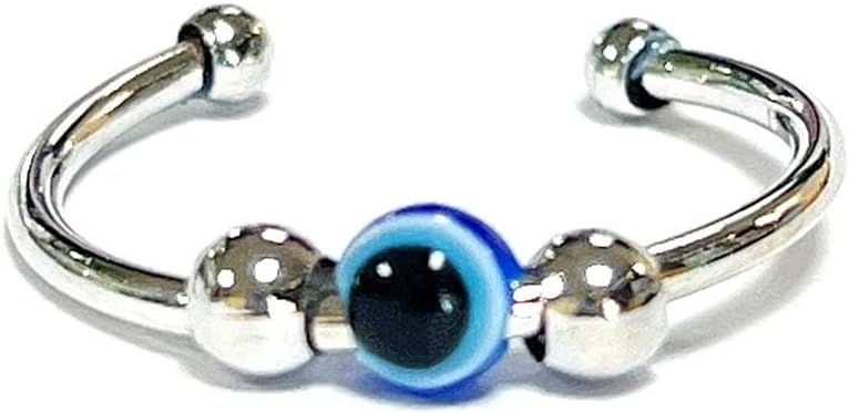 COLORFUL BLING Set Spiral Anxiety Adjustable Evil Eye Bead Spinner Finger Stackable Joint Knuckle Ring Rotate Freely Jewelry Inspirations Fidget Stress Jewelry Turkish Amulet Protection
