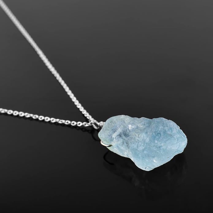 Raw Gemstone Dainty Pendant Necklace for Women, Trendy Healing Chakra Crystal, Birthstone Handmade 925 Sterling Silver Adjustable 18 inch Chain Jewelry, Birthday Gifts