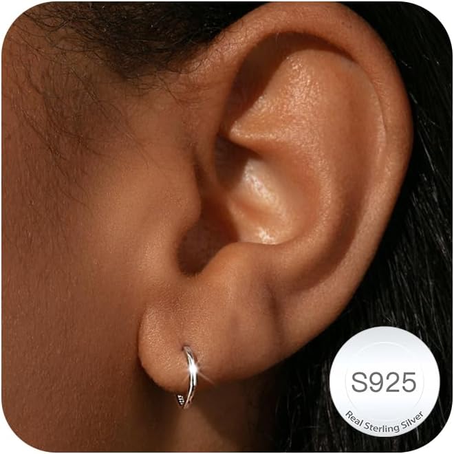 Carffordo 925 Sterling Silver Hoop Earrings - Small Huggie Earrings for Women, Hypoallergenic Trendy Cartilage Silver Earrings, Lightweight Jewelry