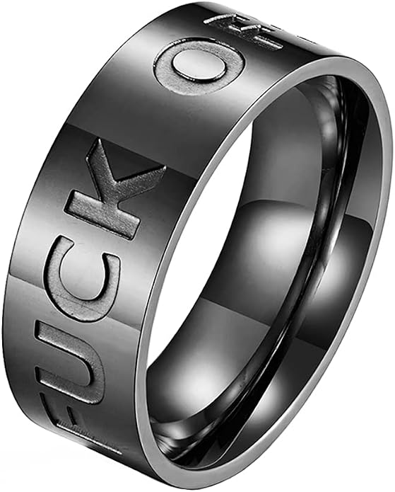Men's Stainless Steel Cool Personalized Ring Engraved Fuck Off Inspirational Band Silver Gold