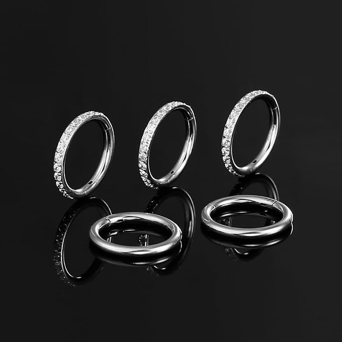 5/10PCS Septum Rings Hoop, 16G/1.2*(6-8-10) mm Surgical Stainless Steel CZ Segment Nose Rings, Cartilage Clicker Hoop Earrings for Rook, Daith, Tragus, Shell pattern Gold Silver