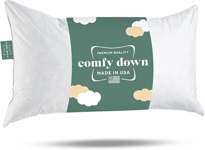 ComfyDown 12x24 Throw Pillow Insert, Down & Feather Fill, 100% Cotton Cover, Made in USA – Premium Soft Lumbar Decorative Pillow Form Sham Stuffer for Bed, Sofa & Couch