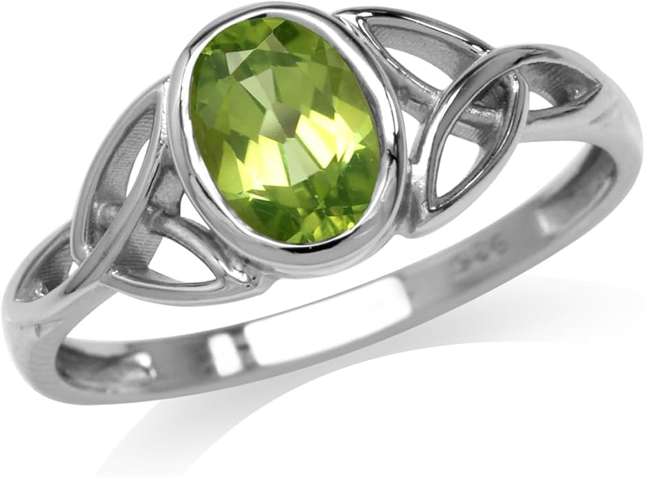 Silvershake 7x5MM Oval Shape Birthstone Gemstone White Gold Plated or 18K Yellow Gold Plated 925 Sterling Silver Triquetra Trinity Celtic Knot Solitaire Ring Jewelry for Women