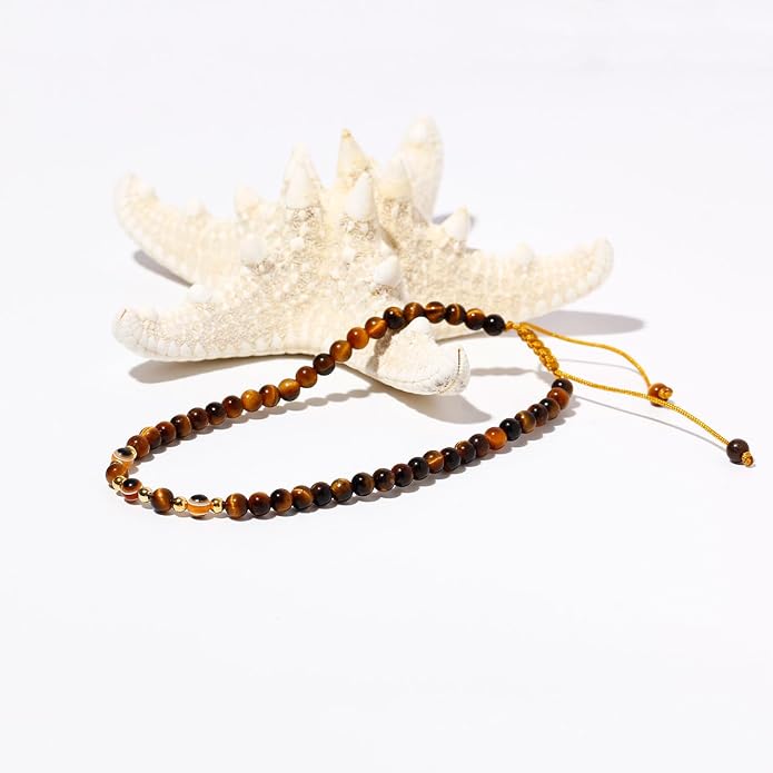 Evil Eye Ankle Bracelets for Women Beads Anklets Beach Accessiory Gemstone Healing Crystal Adjustable