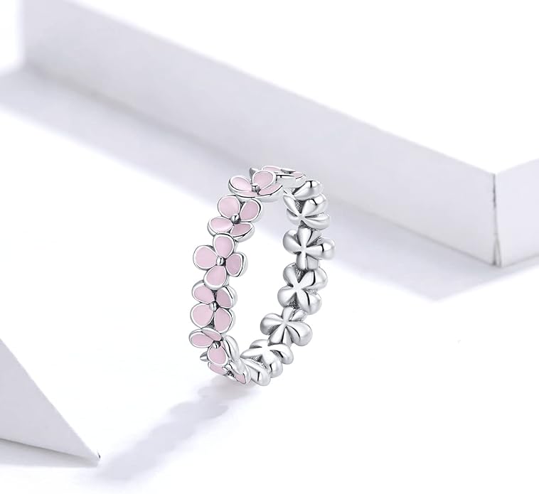 MUNDELL 925 Sterling Silver Dainty Daisy Rings Blue Flower Finger Rings for Women Stacking Promise Rings Fine Jewelry