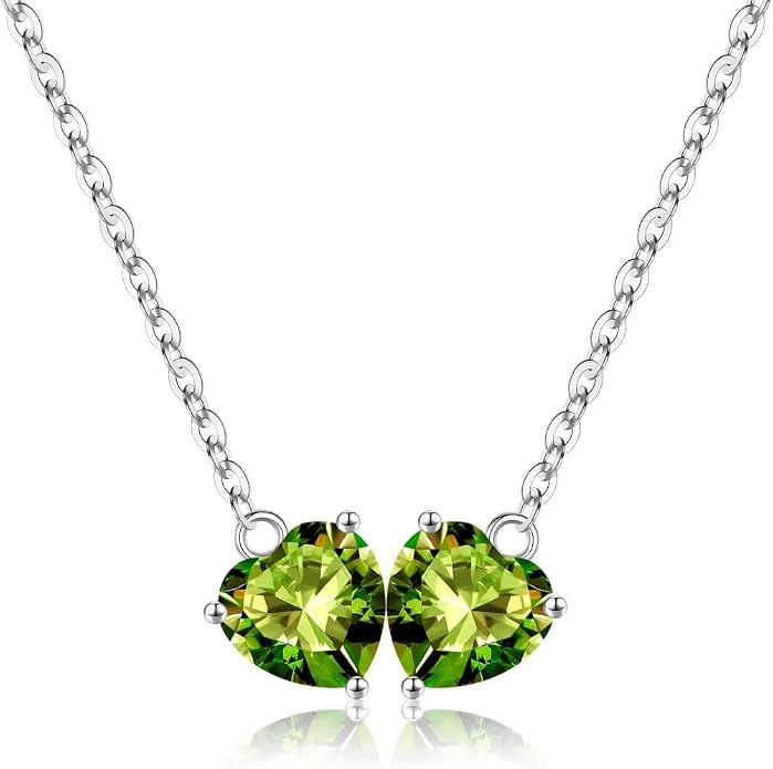 Iefil 1.25Ct Double Heart Birthstone Necklace - 925 Sterling Silver Birthstone Necklace, Birthday Gifts for Women, Jewelry Gifts for Mom Daughter Wife