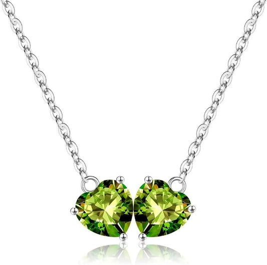 Iefil 1.25Ct Double Heart Birthstone Necklace - 925 Sterling Silver Birthstone Necklace, Birthday Gifts for Women, Jewelry Gifts for Mom Daughter Wife