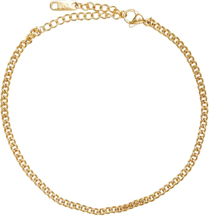 Shapes Studio 18K Gold Plated Titanium Round Curb Chain Anklet, Never Tarnish, Women Jewelry, Body Jewelry
