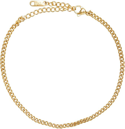 Shapes Studio 18K Gold Plated Titanium Round Curb Chain Anklet, Never Tarnish, Women Jewelry, Body Jewelry