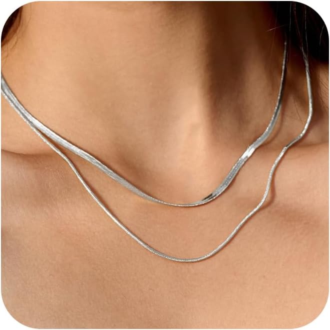 CHESKY 14K Gold/Silver Plated Snake Chain Necklace Herringbone Necklace Gold Choker Necklaces for Women Gifts Jewelry 1.5/3/5MM(W) 14"/16"(L) Mothers Day Gifts for Mom