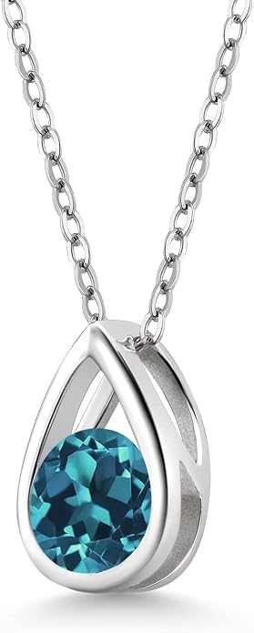 Gem Stone King Teardrop Pendant Necklace For Women | 5MM Round Gemstone Birthstone | 925 Sterling Silver | With 18 Inch Silver Chain | Fine Jewelry Gift for Her Mom Women Wife